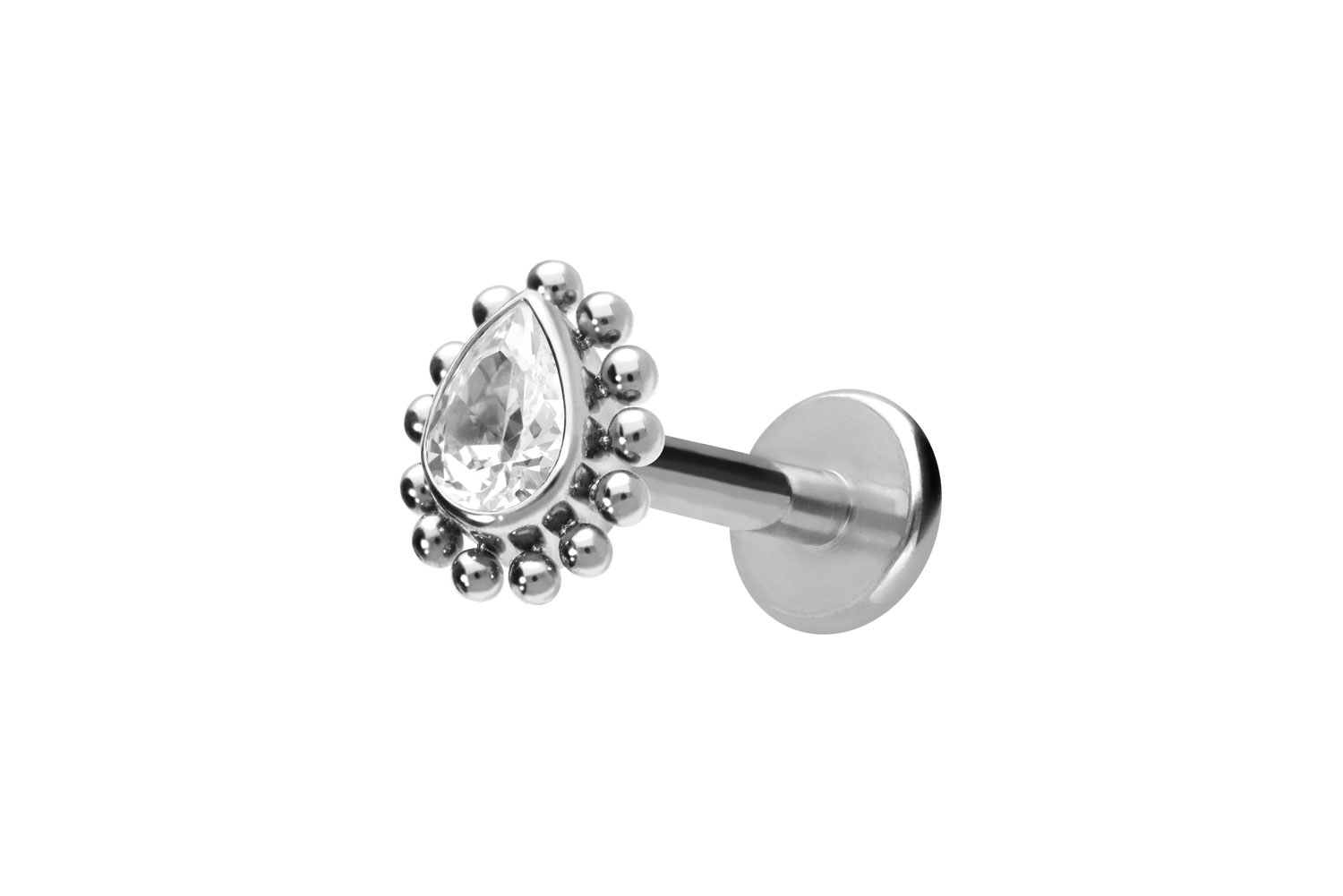 Titan Labret Piercing mit Innengewinde KRISTALLTROPFEN + KUGELN